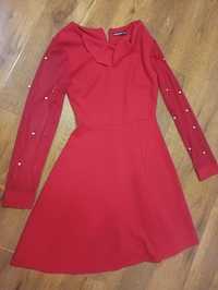 Rochie roșie midi cu mâneci lungi