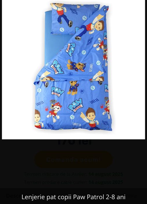 Pat copii Fulger McQween, saltea, lenjerie Paw Patrol
