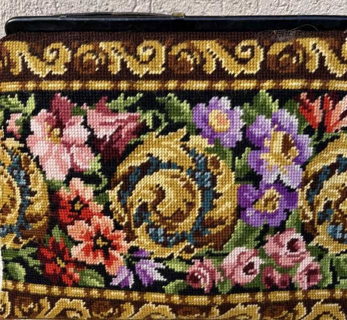 Superba geanta cu maner-forma trapezoidala-goblen-Franta