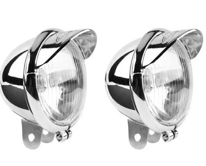 Set două proiectoare moto cromate cu capac de protecție și bec
