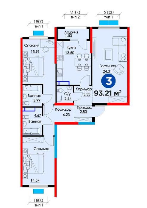 3-х комнатная квартира, по 863 у.е. за квадратный метр