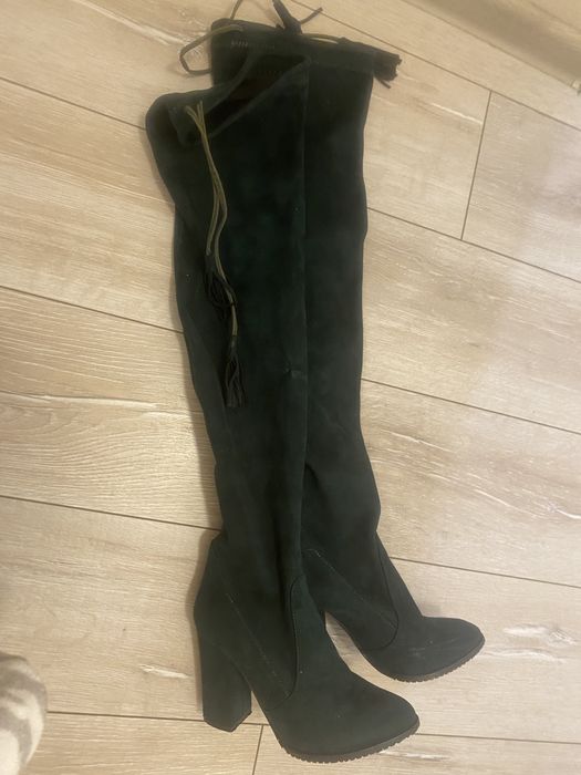 Ботуши над коляното в бордо и зелени