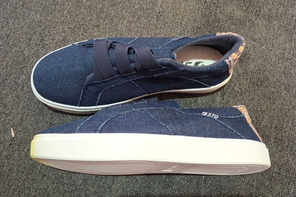 Tenisi STQ, marimea 39, denim, casual, cu sireturi elastice, bleumarin