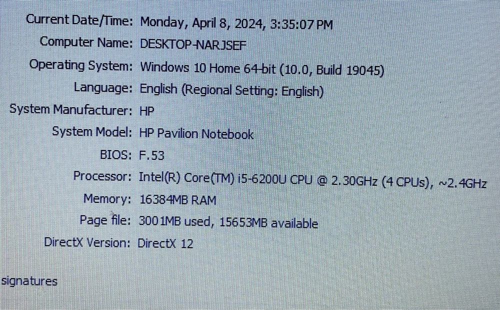 Laptop HP 15.6”  Intel i5(4 CPUs) 2.3 GHz, 16 Gb Ram, SSD 256 Gb,