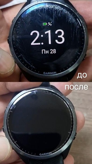 Полировка часов Garmin, убираем царапины с экрана