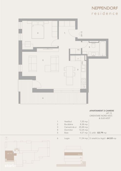 INTABULAT! 2 camere  -logie 11 mp - lift - boxa