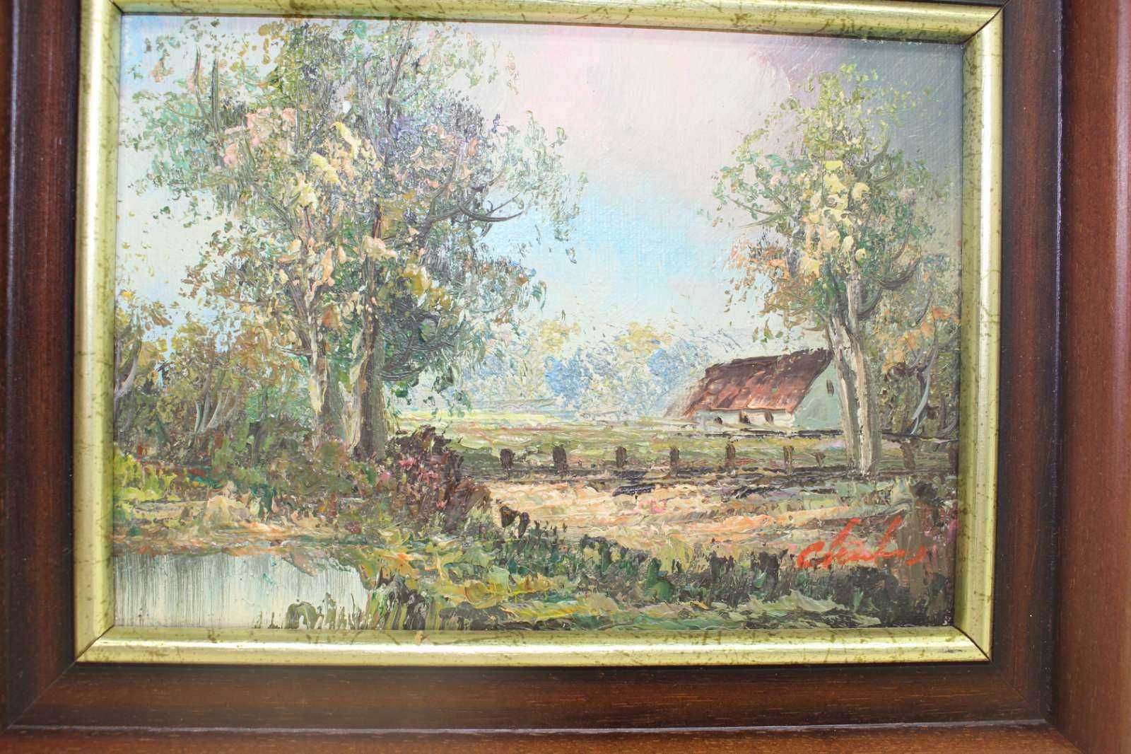 Стара маслена картина Пейзаж с рамка. Холандски художник с подпис