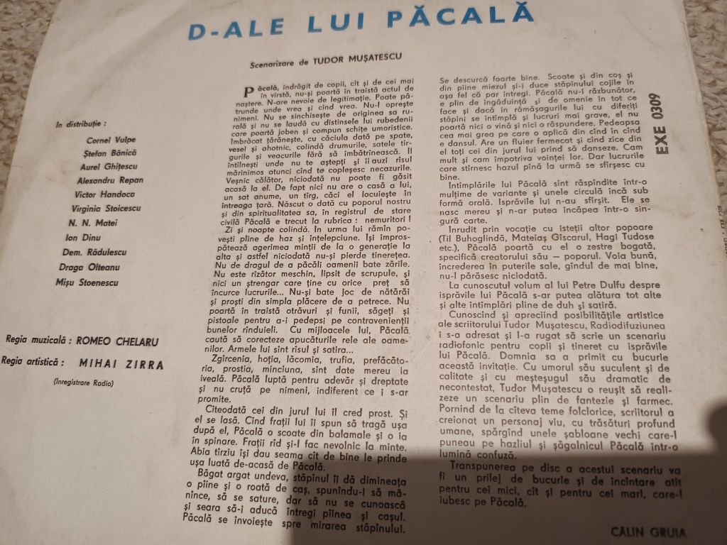 Disc vinil pick up povesti D-ale lui Pacala