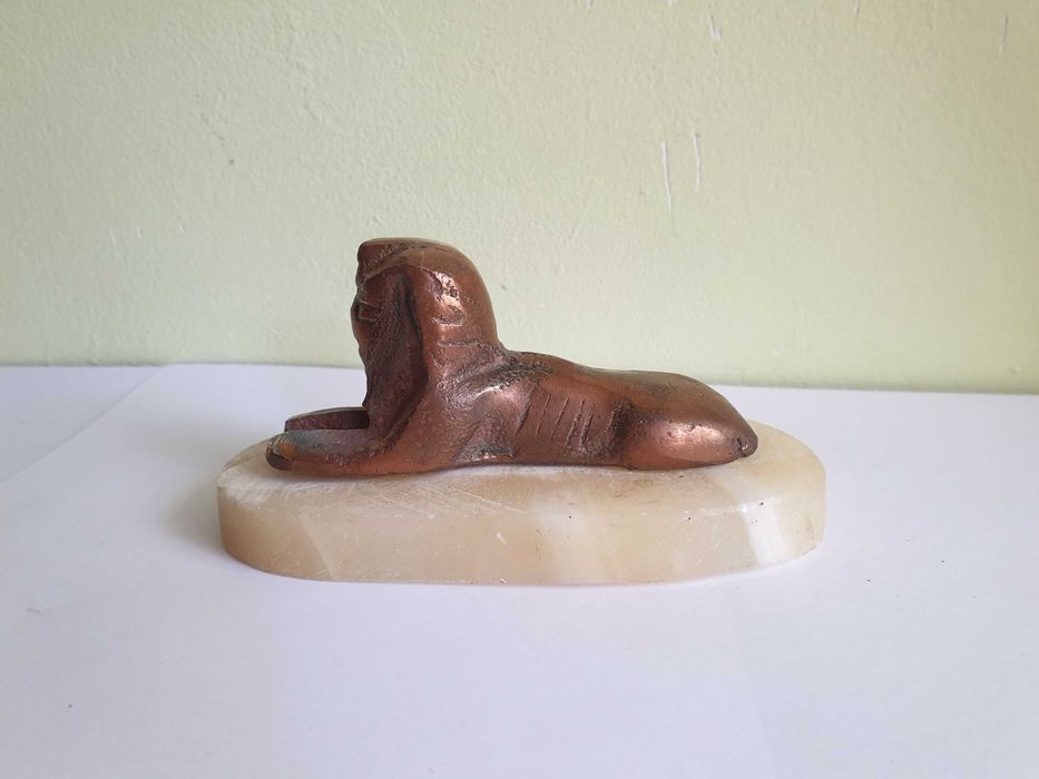 Statuie Sfinx Egipt metal rosiatic piatra alabastru naturala vintage