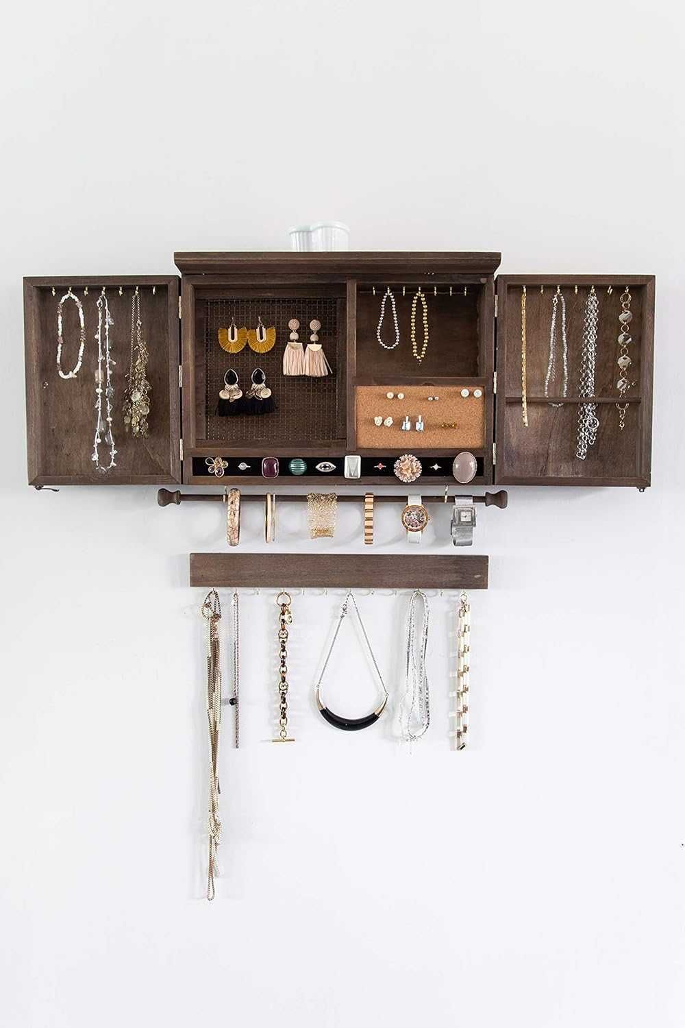 Organizator lemn, dulap rustic bijuterii, accesorii