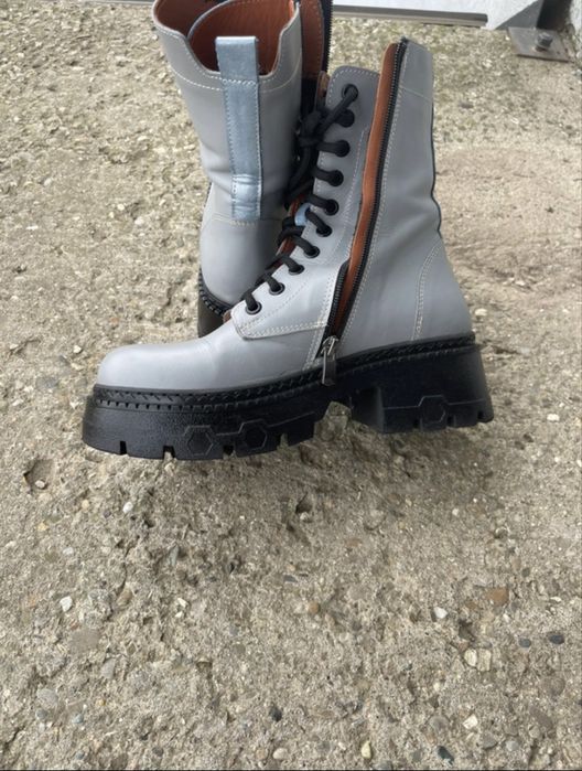 Ghete din piele ,culoare gri /bleo