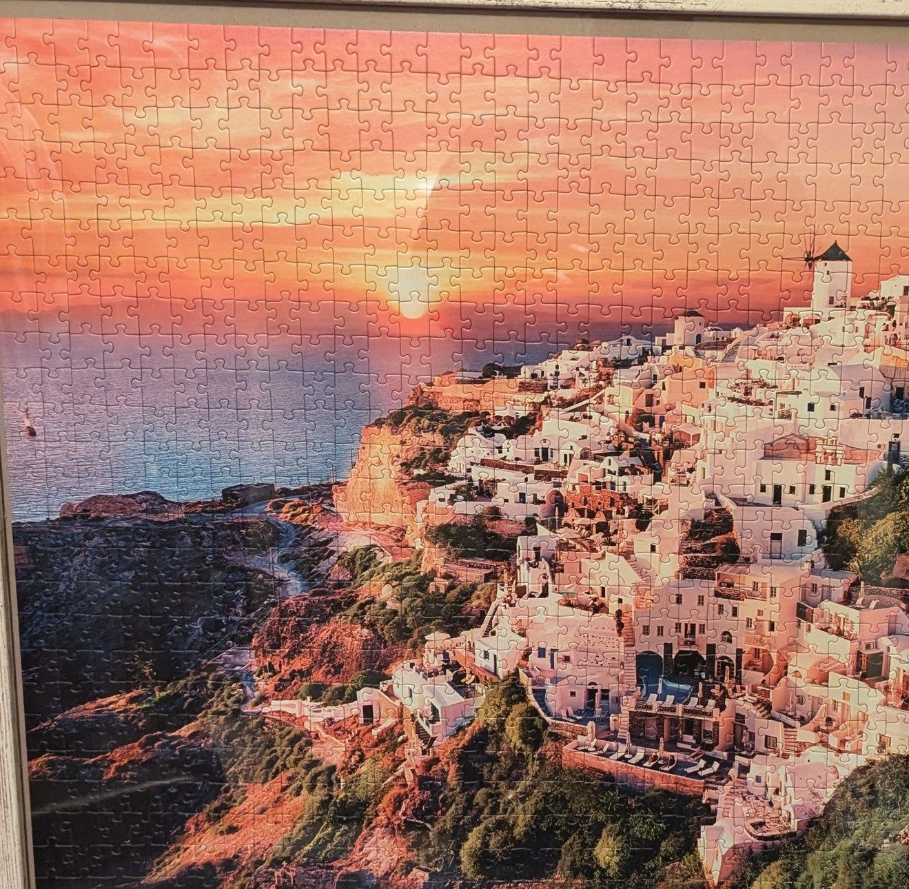 Tablou peisaj 60x80 -Grecia- Santorini - Realizat din piese de puzzle