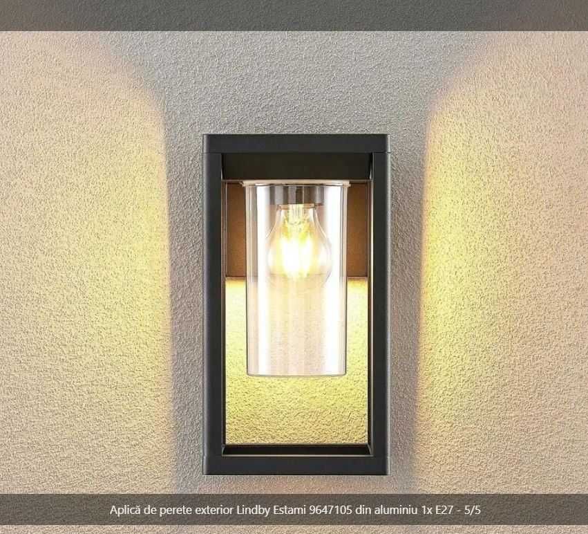 Aplică de perete exterior Lindby Estami 9647105 din aluminiu 1x E27.