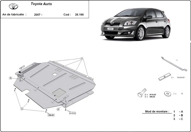 Scut motor metalic pentru Toyota Auris 2007-prezent - otel 2mm