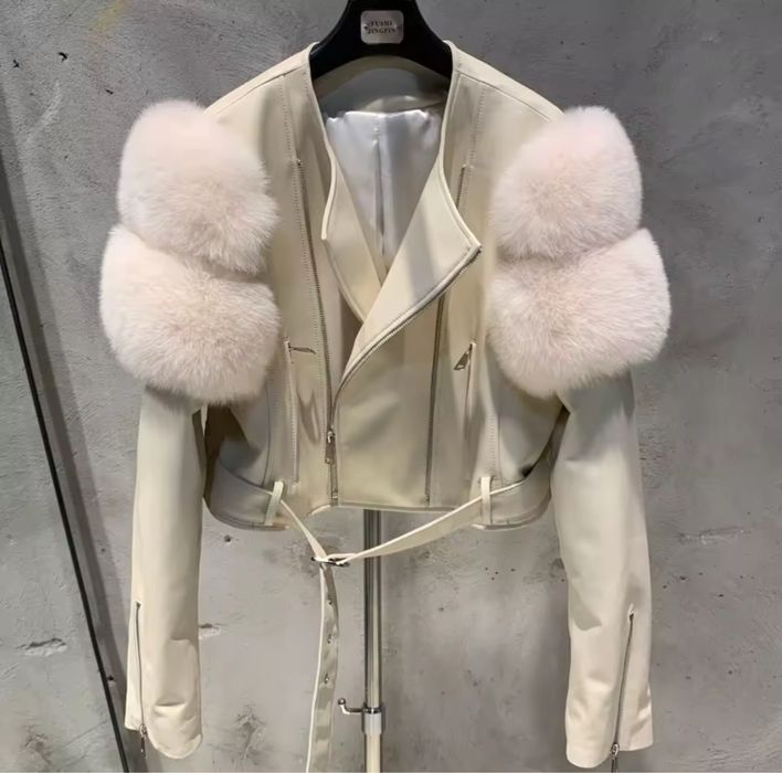 Кожено яке с естествен косъм