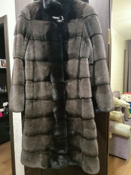 Норковая шуба  стального цвета