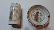 set scrumiera si suport de bricheta, portelan fin, decorat cu aur 24K