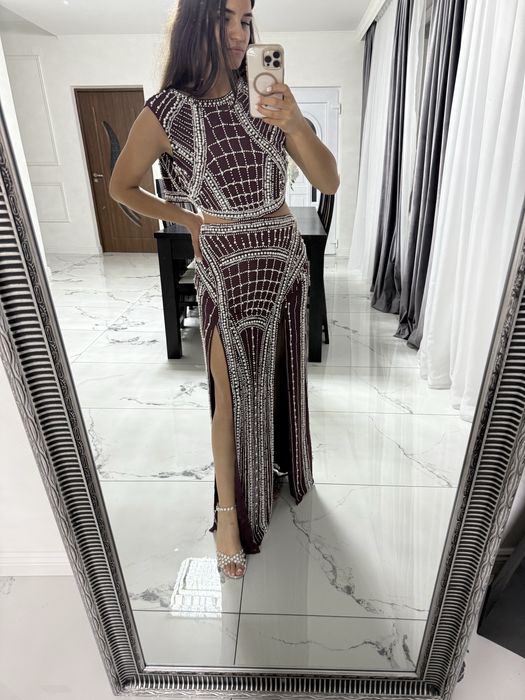 Rochie Asos burgundiu cu perle