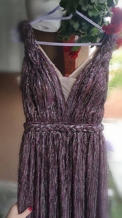 Rochie lunga eleganta, mov cu sclipici