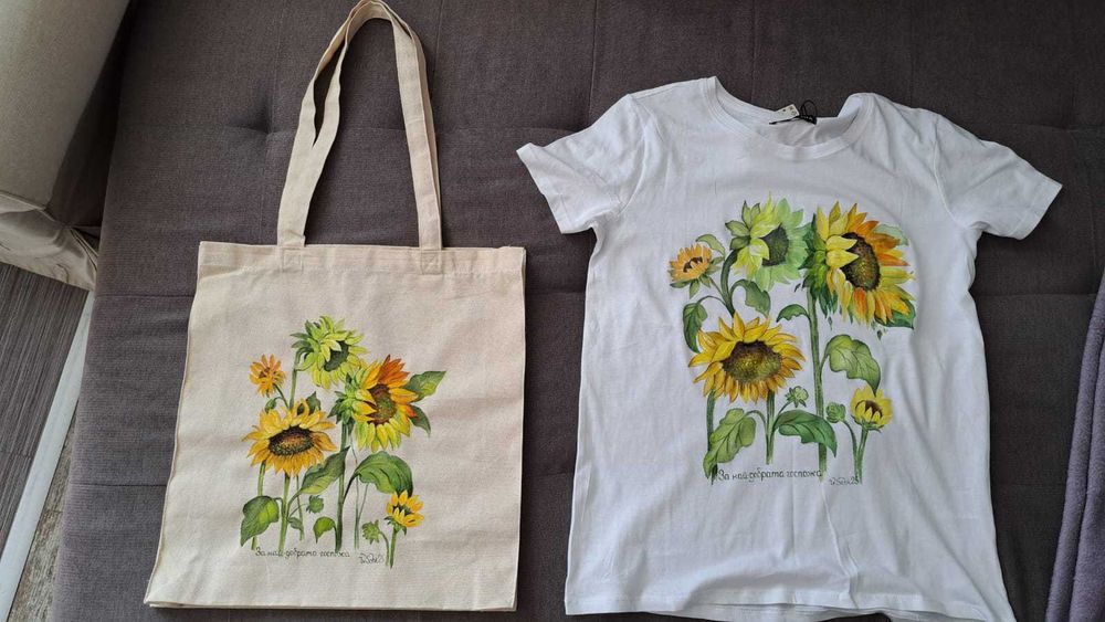 Ръчно рисувани памучни чанти и тениски