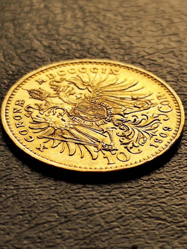 10 corona  1909 год.имп. Франц Йозеф, злато 3.39 гр.,900/1000 (21.6 к)