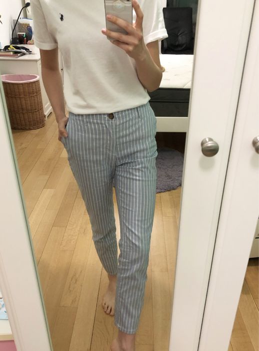 H&M страхотен раиран панталон с висока талия от 100% памук