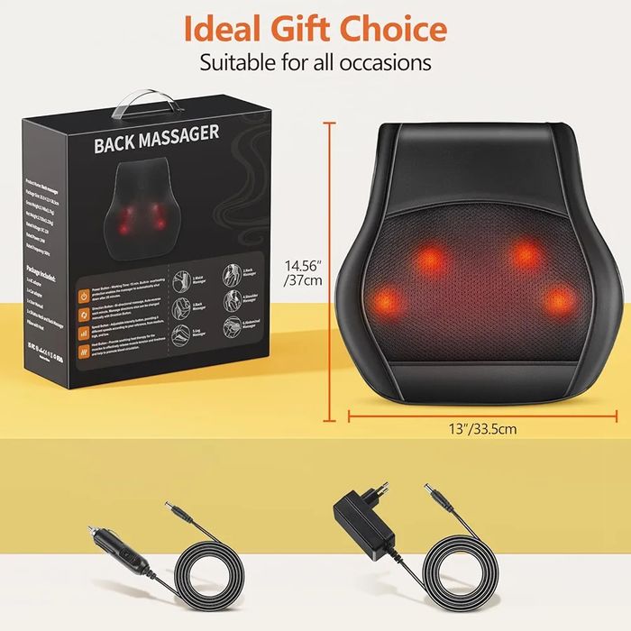 Масажна шиацу възглавница с топлина за дом или автомобил. Brelley