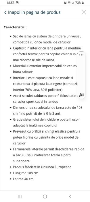 Sac de iarna pentru carucior