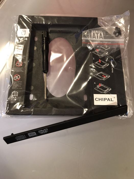 1 Adaptor Caddy rack HDD/SSD Laptop DVD 12,7 mm SATA 2/3