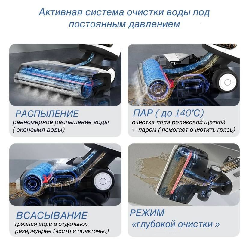 Моющий пылесос TINECO steam 2.0
- пар до 140 градусов 
- емкость дл