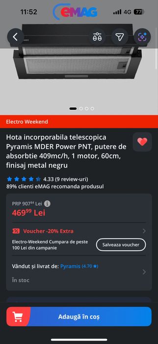 Hota incorporabila telescopica Pyramis MDER Power PNT(Noua)