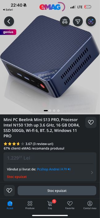 MiniPC Beelink Mini S13 / N150 3.6Ghz/16 DDR4 / SSD 512 NOU SIGILAT