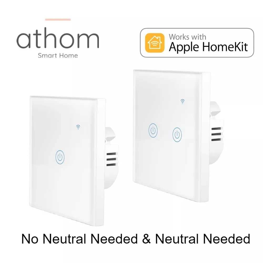 Intrerupator inteligent touch ATHOM, Apple Homekit, 2 canale, fara nul
