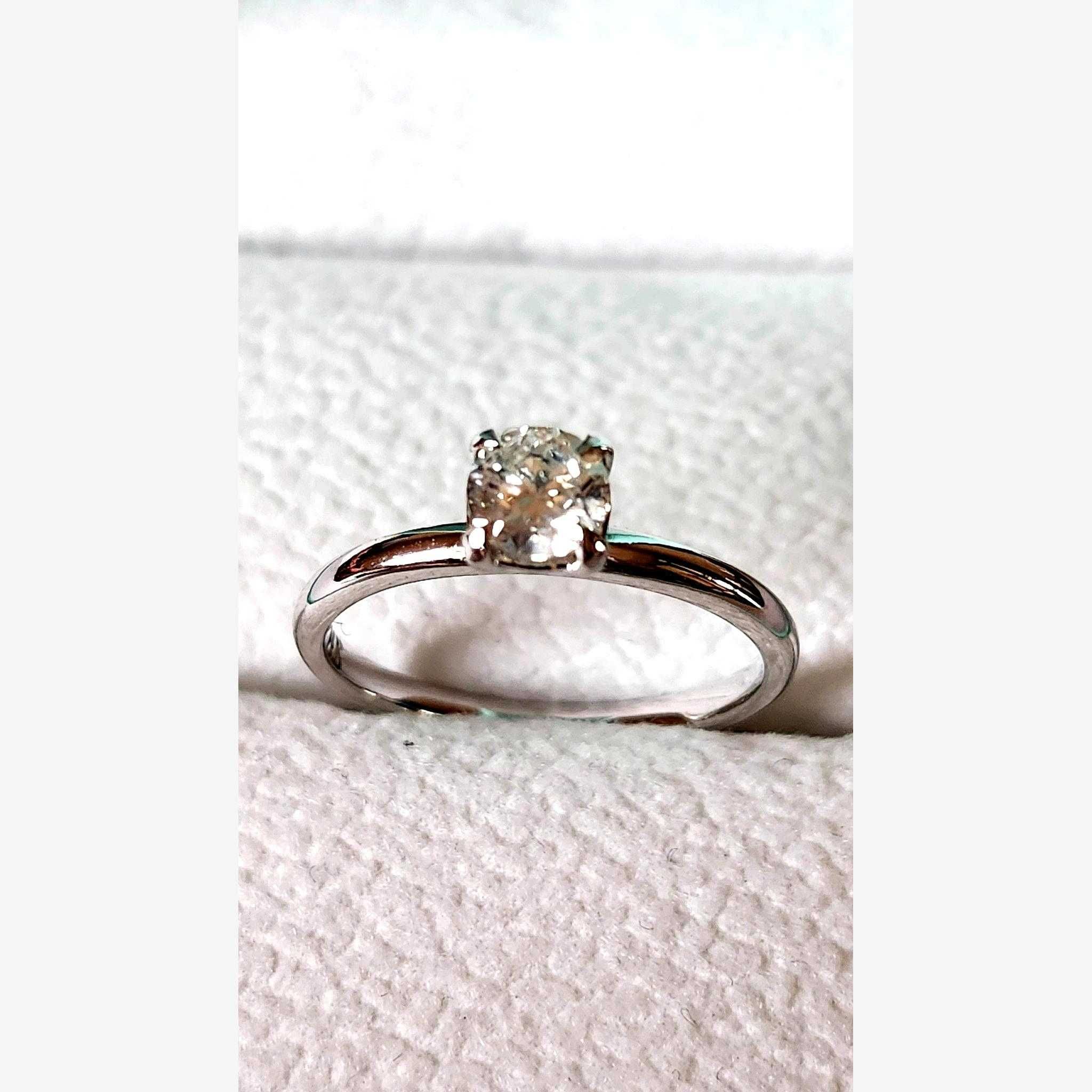 Inel aur alb 14K, Diamant natural certificat 0.49ct