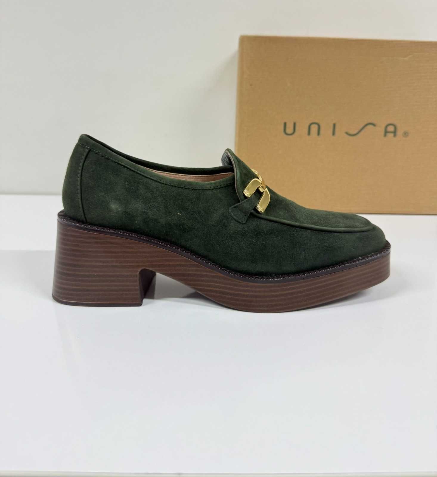 Unisa Green Dark Loafers Leather