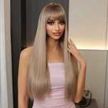 Perucă blond închis cenușă, aspect natural, 71 cm. Nouă