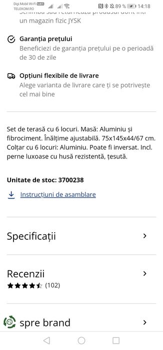 Vând masă terasă reglabilă (doar masa, nu și colțarul) Jysk