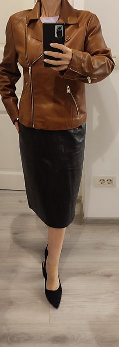 Gecuta din piele naturala extrafină, maro camel, model deosebit, Espri