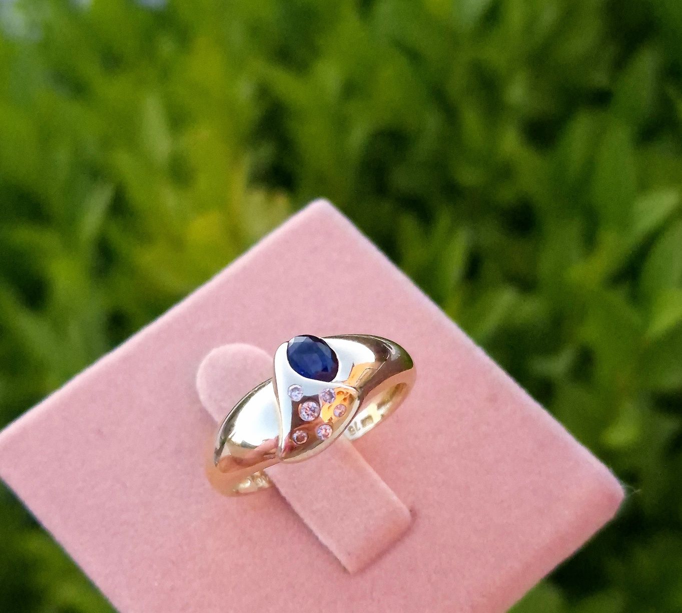 Inel din aur de 14K cu Safire și diamante naturale