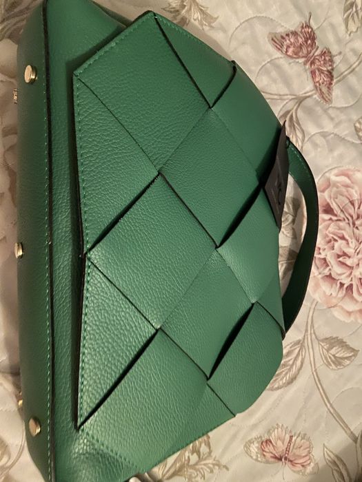 Geanta piele Massimo Castelli, fabricata in Italia, verde, noua