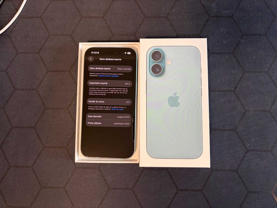 iPhone 16 Teal / Verde 128GB, full box, impecabil, neblocat