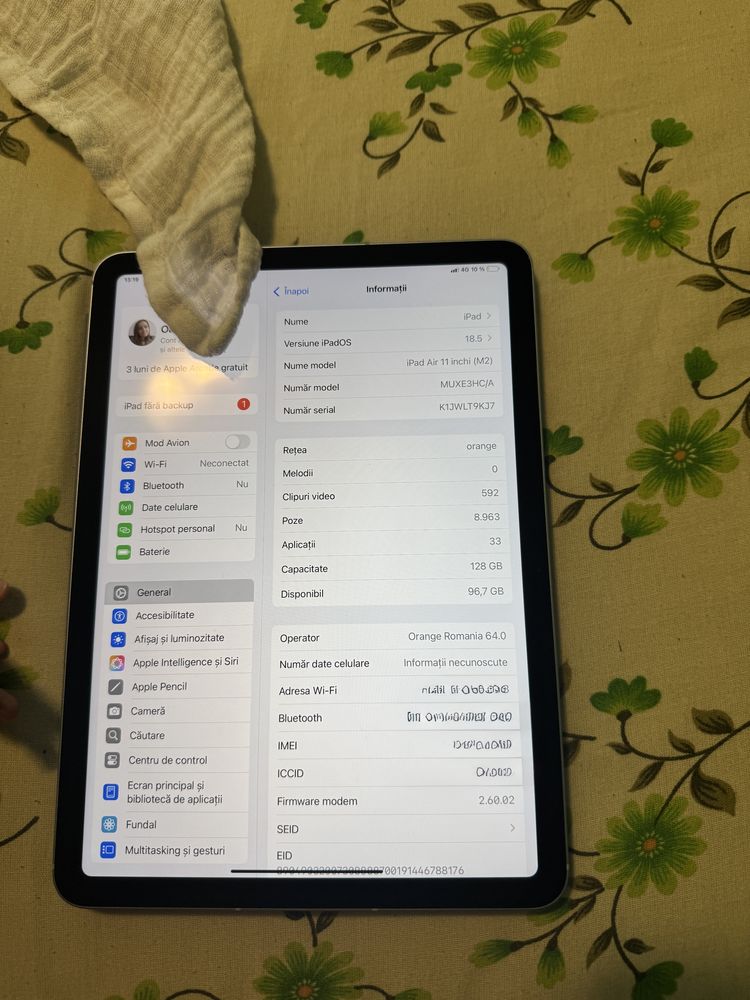 Vand Apple iPad Air 11" (2024), 128GB, Cellular, Blue