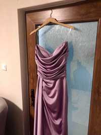 Официална рокля от сатен в лилав цвят