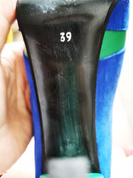 Pantofi dama piele albastru/verde peep toe stilettos cu platforma, 39