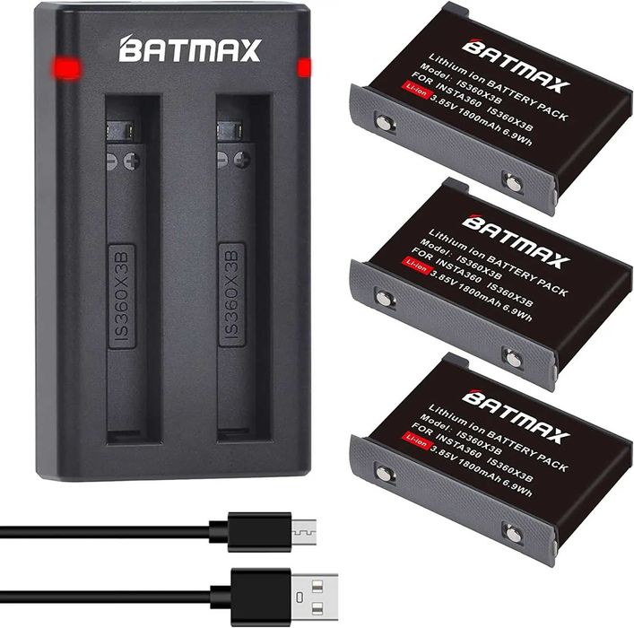 Set 3 acumulatori 1800mAh + incarcator dual camere actiune Insta360 X3