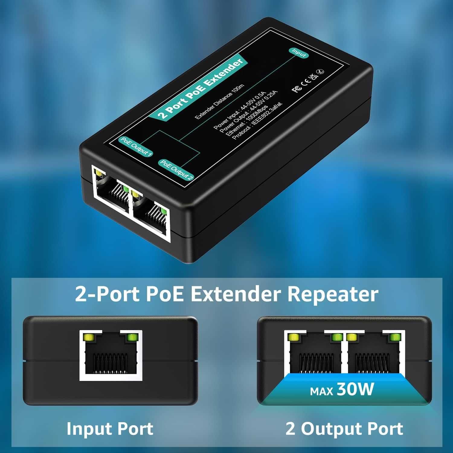 Extender PoE Gigabit 2 porturi VIMIN,IEEE802.3af/1000 Mbps,100 m