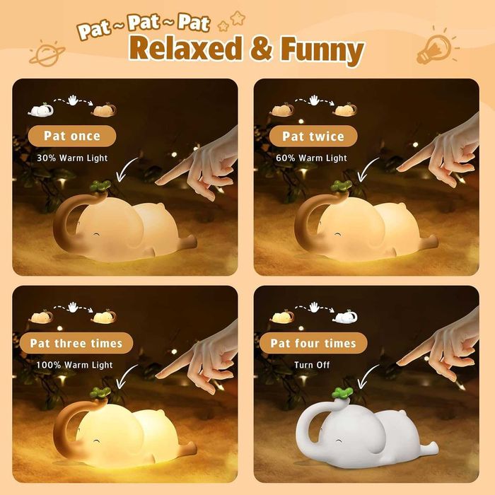 Силиконова нощна лампа слон за деца