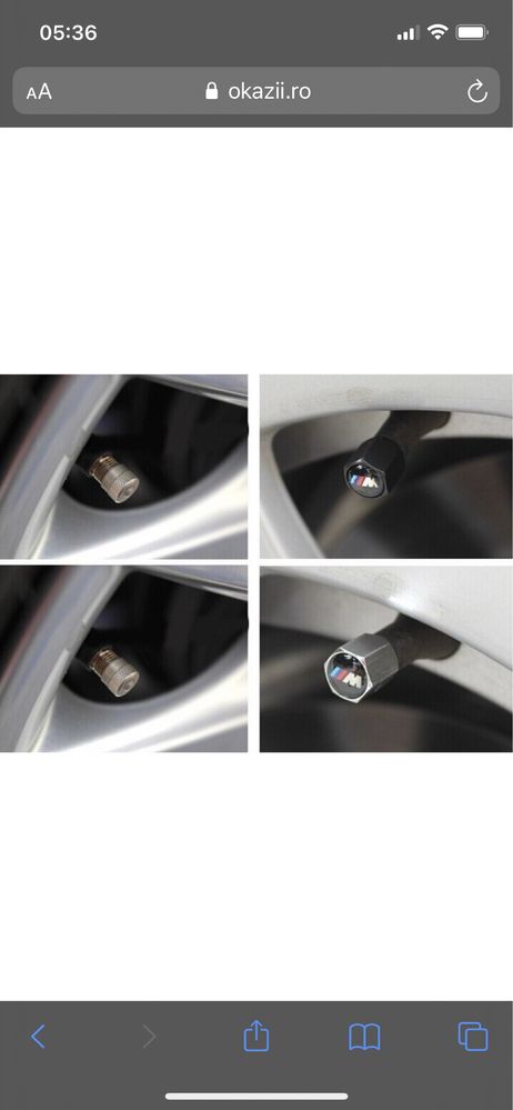 4 Capacele Argintii/Negre/Ventil Valva Roata BMW/M Set 4 Capace