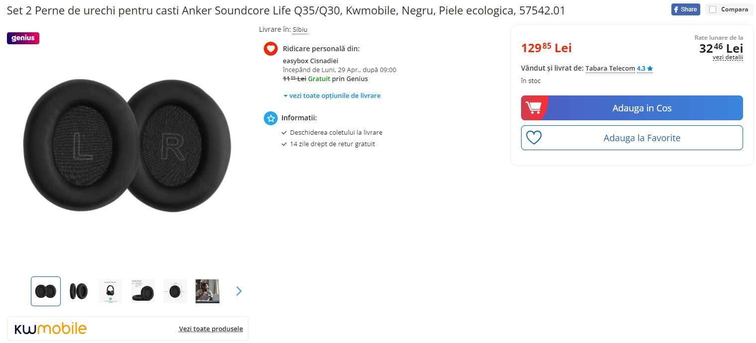 Vand set 2 perne de urechi pentru casti Anker Soundcore Life Q30