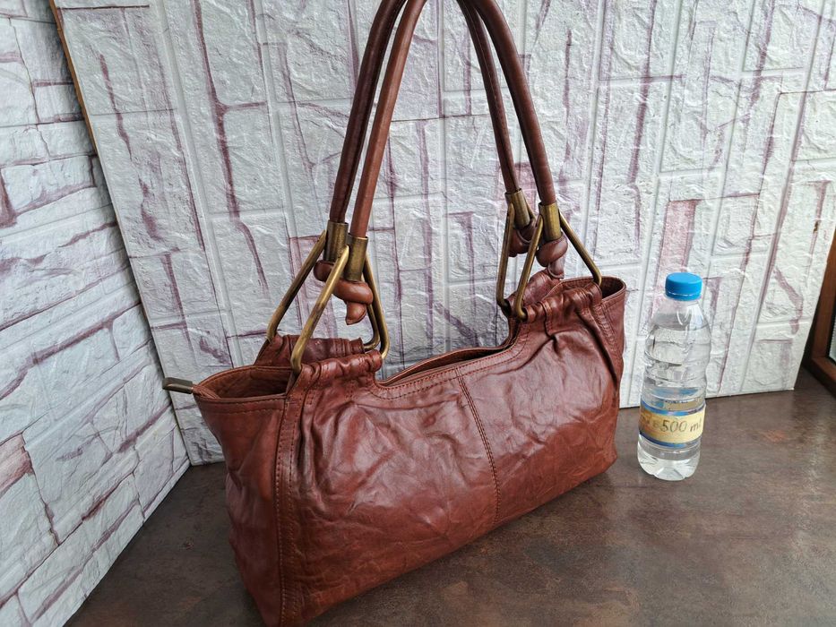 дамска чанта,кафява мека чанта-естествена кожа